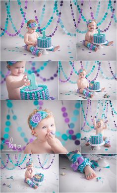 a baby sitting on the floor with a cake