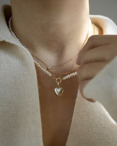 Pearl Heart Necklace, Unique Locket, Pearl Charm Necklace, Pearl Heart, Gold Pearl Necklace, Heart Locket