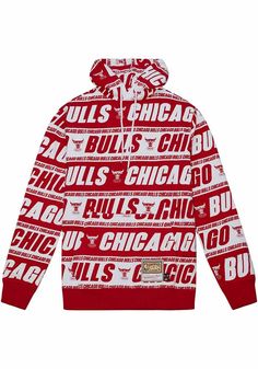 Put your Bulls spirit on display in this Chicago Bulls Long Sleeve Hoodie! You'll be cozy on game day in this Chicago Mens Red Teamwarp Hooded Sweatshirt. This Bulls Long Sleeve Hoodie features a enlarged all over print graphic. Wear your Chicago Bulls spirit with pride in this great Mens Hooded Sweatshirt! Screen printed team graphic on the front, Kangaroo pocket, Drawstring hood, "Mitchell & Ness" embroidered at right wrist, Ribbed cuffs and bottom hem, Fit: True to Size, 60% COTTON / 40% POLY Red Game Day Fan Apparel Hoodie, Collegiate Red Hoodie For Fan Gear, White Sports Fan Hoodie For Winter, Red Team Spirit Hoodie For Fall, Red Fan Apparel Hoodie With Graphic Print, Red Collegiate Hoodie For Fan Gear, Red Graphic Print Fan Apparel Hoodie, Red Graphic Print Hoodie Fan Apparel, Red Team Spirit Hoodie For Streetwear