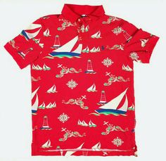 Polo Ralph Lauren short sleeved polo shirt.  Red w/ sailboats.  Men's size Small.  Shirt is in excellent condition.  Treat Yo Self (#6) Summer Red Cotton Polo Shirt, Red Polo Collar Shirt For Summer, Red Cotton Polo Shirt For Summer, Red Collared Polo Shirt With Graphic Print, Red Polo Shirt With Graphic Print, Red Graphic Cotton Polo Shirt, Red Cotton Polo Shirt With Graphic Print, Polo Ralph Lauren Shorts, Mens Fashion Suits