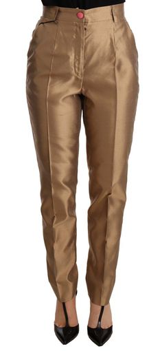 Dolce & Gabbana Gold Silk Tapered Trouser Metallic Pants Shantung Silk, Gold Pants, Color Highlights, Metallic Pants, Silk Trousers, Tapered Trousers, Gold Silk, Colored Highlights, Dolce E Gabbana