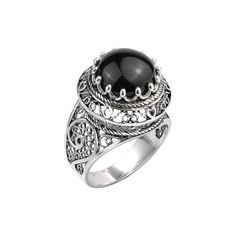 925 Sterling Silver Filigree Art Black Onyx Gemstone Bold Dome Ring Om Jewelry, Mens Yoga, Yoga Ring, Masonic Ring, Silver Top, Bold Rings, Black Onyx Stone, Onyx Gemstone, Sterling Silver Filigree