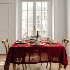 Transform your dining experience with our elegant Red Linen Tablecloth. Crafted from premium linen, this tablecloth boasts a rich red hue that adds a touch of sophistication and warmth to any dining setting. Perfect for everyday use and special occasions such as weddings and parties, we offer custom sizing to ensure a perfect fit for your table, creating a bespoke look that is both stylish and practical. Imagine hosting a dinner party where your table setting becomes the highlight of the evening Custom Farmhouse Table, Red Tablecloth, Wedding Tablecloths, Dining Setting, Handmade Kitchen, Kitchen And Dining Room, Red Table, Handmade Kitchens, Elegant Red