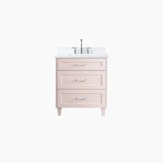 a bathroom vanity with two drawers and a single sink in the middle, against a white background