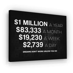 a black and white poster with the words $ 1 million a year $ 8, 533