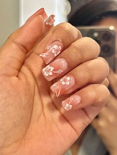 Hibiscus Flower Design, Flower Press On Nails, Flower Press, Acrylic Press On Nails, Classy Acrylic Nails, Pretty Gel Nails, Really Cute Nails, Soft Nails