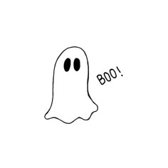 a black and white drawing of a ghost with the word boo on it's face