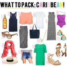 what to pack for an arribe trip in the summertime sun, including clothing and accessories