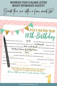 a pink and green birthday party flyer with the words happy 18th birthday written on it