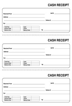 two blank receipt cards with the words cash receipt written on each one and an orange border around them