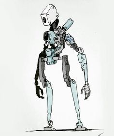 a drawing of a robot standing in front of a white background