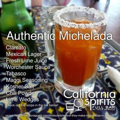 an advertisement for a mexican restaurant called authentic michelada, featuring the names and ingredients