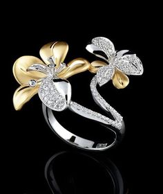 Ring Party Jewelry, Pinterest Jewelry, Bijoux Art Nouveau, Ringe Gold, Color Flower, Exclusive Jewelry, Diamond Flower, Fashion Ring, Flower Ring