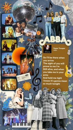 a collage of people and musical instruments with the words cabba above them in black and white