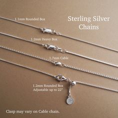 Need an extra chain?  Or a longer chain?  Here you go, sterling silver chains in different styles and lengths. These are the chains that I pair with my larger pendants. They're all solid sterling silver and are purchased commercially or hand-cut to specific lengths. The Rounded Box Chain is my most popular.  It's made in Italy and equally beautiful with a casual or fancy pendant.  It's 1.1 mm wide and has a lobster claw clasp. It's available in 16, 18, 20, 24 and 30 inch lengths. The Heavy Box C Baby Giraffes, Giraffe Jewelry, Fancy Pendant, Pig Necklace, Giraffe Necklace, Swan Necklace, Dinosaur Necklace, Three Necklaces, Necklace Mom