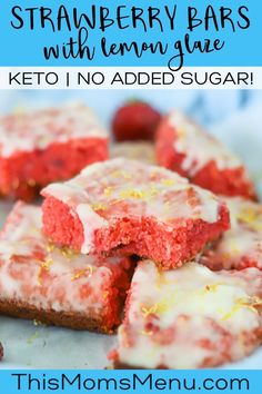 strawberry bars with lemon glaze keto no added sugar on top and in the middle