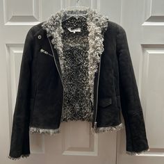 Gorgeous Mm6 Maison Margiela Brand New Shearling Jacket. Never Worn. Perfect Condition. Size 42 Or Xs (Us). Chic Fitted Biker Jacket With Faux Fur Trim, Chic Shearling Leather Jacket With Long Sleeves, Fitted Long Sleeve Biker Jacket With Faux Fur Trim, Designer Fitted Outerwear With Faux Fur Lining, Martin Margiela, Mm6 Maison Margiela, Shearling Jacket, Jackets For Women, Brand New