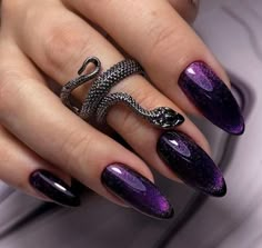 Black And Purple Nails, Nail Art Designs 2023, Nail Nail Designs, Dark Purple Nails, Violet Nails, Witch Nails, Witchy Nails, Purple Acrylic Nails