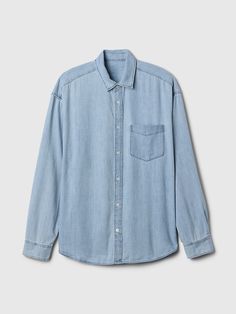 Denim Big Shirt Big Shirt, Toddler Boys, Drop Shoulder, Stretch Denim, Patch Pocket, Gap, Button Down Shirt, Long Sleeves, Collar