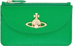 Vivienne Westwood.Green Saffiano Half Moon Card Holder.Saffiano faux-leather card holder in green..· Logo hardware at face.· Press-stud flap pocket at face.· Five card slots at back face.· Zip coin compartment.· Twill lining.· H3.25' x W5.25'.Supplier color: Bright green.58% recycled polyurethane, 42% polyurethane..Made in Italy..241314M163061 Luxury Green Wallets With Rfid Blocking, Green Rfid Blocking Coin Purse For Travel, Luxury Green Wallet With Rfid Blocking, Compact Green Wallet With Card Slots, Compact Green Wallet For Travel, Compact Green Travel Wallet, Classic Green Rectangular Coin Purse, Green Bags With Coin Pocket For Daily Use, Green Daily Use Bag With Coin Pocket