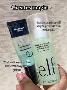 Elf grip primer and elf stay all night micro fine setting spray Elf Primer Aesthetic, Elf Setting Spray, Primer Elf, Primer And Setting Spray, Elf Primer, Random Wishlist, Elf Eyeshadow, Elf Products, Tutorial Eyeliner