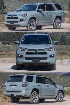 three different views of the front and side of a silver toyota 4 - door suv