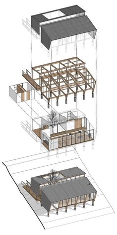 an architectural drawing shows the different sections of a building that are connected to each other