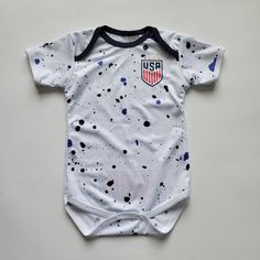 Usa Baby Soccer Jersey Women's National Team Version Baby Bodysuit Nwot Unbranded Made Of Polyester White Playful Bodysuit For Playwear, Playful White Short Sleeve Bodysuit For Playwear, Short Sleeve White Onesie For Playwear, White Short Sleeve Onesie For Playwear, White Short Sleeve Bubble Romper For Playwear, Sporty White Cotton Bodysuit, White Cotton Sporty Bodysuit, Casual White Short Sleeve Bodysuit For Play, Casual White Bodysuit For Playwear