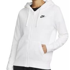 New With Tag. White Nike Zip Up Hoodie Size Small Women Retro Nike Jacket, Highschool Fits, Oversized Sweatpants, Fleece Outfit, Nike Sportswear Club Fleece, Nike Sportswear Women, Women's Sportswear, Nike Zip Up, Quarter Zip Jacket