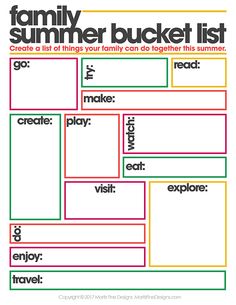 the family summer bucket list is shown