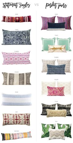 the different pillows and pillow covers are shown in this chart, which shows how to use them