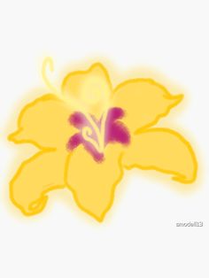 a drawing of a yellow flower with purple stamen