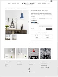 the homepage for an interior designer's shop is shown in white and grey