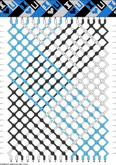 a cross stitch pattern with blue and black squares on the top, bottom and bottom