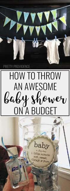 baby shower items are on display with the words how to throw an awesome baby shower on a budget