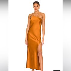 Nbd X Revolve. This Dress Is Sold Out Online. Never Worn, New Without Tags. The Color Is Slightly More Bronze In Person But Is Pretty Close To The Model Picture Color. Hand Wash Only. Orange Satin Evening Dress, Chic Orange One-shoulder Maxi Dress, Orange One-shoulder Evening Dress, Orange One-shoulder Midi Dress For Evening, Formal Orange Silk Dress, Orange Silk Dress For Formal Occasions, Orange Midi Length Dress For Night Out, Chic Orange Evening Dress, Chic Orange Maxi Dress For Night Out