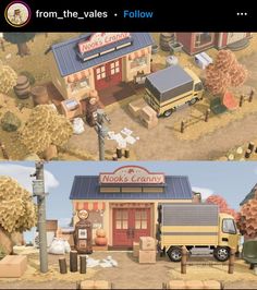 an animated image of a small store and truck