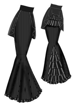 a black and white striped dress with ruffles on the skirt, front and back