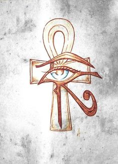 an eye is drawn on the side of a cross and it appears to be in color