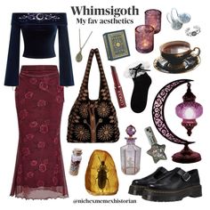 Witch Vibes Outfit Modern, Vintage Witch Aesthetic Outfit, Witchy Mom Outfits, Whimsical Gothic Fashion, Whimsigoth Fashion Aesthetic, Cute Witch Outfits, Witchy Aesthetic Outfit, Whimsical Clothes, Witch Aesthetic Fashion