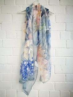 Silk chiffon Shawl Water lilies Delphiniums Swans scarf Cream | Etsy Summer Shawl Scarf With Floral Print, Blue Bohemian Silk Scarf For Spring, Bohemian Blue Silk Scarf For Spring, Blue Bohemian Scarves With Floral Print, Artistic Summer Shawl Scarf, Artistic Blue Silk Scarf For Spring, Artistic Floral Print Scarves For Spring, Spring Blue Floral Print Silk Scarf, Summer Blue Floral Print Scarves