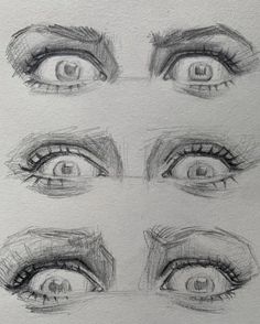 four different types of eyes drawn in pencil