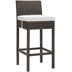 EEI-2799-BRN-WHI Outdoor/Patio Furniture/Patio Bar Furniture Modern Outdoor Bar Stools, Bar En Plein Air, Sunset Cocktail, Bar Stool Cushions, Rattan Bar, The Conduit, Rattan Bar Stools, Outdoor Patio Bar, Patio Bar Stools