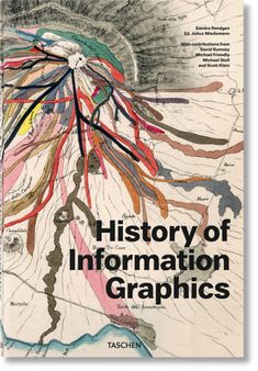 a book cover with an image of a map and the words history of information graphics