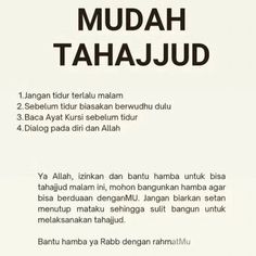 an advertisement with the words mudah tahajud written in black and white