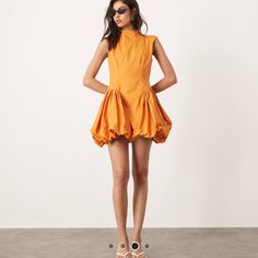 Orange Asos Dress Never Worn Fitted Pleated Sundress For Summer, Summer Pleated Dress For Casual Occasions, Summer Fitted Pleated Mini Dress, Spring Knee-length Bubble Dress With Ruffles, Orange A-line Summer Dress, Orange Knee-length Mini Dress For Summer, Summer Pleated Mini Sleeveless Dress, Pleated Mini Sleeveless Dress For Summer, Fitted Pleated Sundress Mini Dress