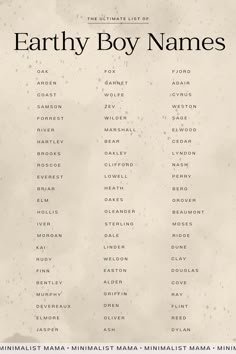 the ultimate list of earthy boy names in english and spanish, on an old paper background