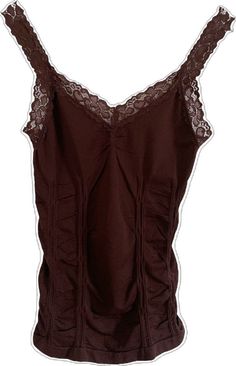 Brown Fitted Tank Top, Brown Fitted Cami Tank Top, Brown Sleeveless Y2k Top, Brown Fitted Top With Spaghetti Straps, Brown Stretch Cami Tank Top, Brown Fitted Spaghetti Strap Top, Fitted Brown V-neck Tank Top, Y2k Sleeveless Top With Lace Trim, Fitted Brown Camisole