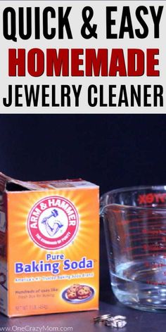 the ingredients for homemade baking soda are shown in front of a glass bowl and box