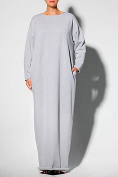 "Winter Kaftan Dress, Loose Maxi Dress, Long Sleeve Dress Our new design for Fall Winter Collection 2018 - Grey long sleeve dress in casual style. This Long dress is everything the winter wardrobe staple should be - it's beautiful, warm, cozy, comfortable and versatile. This winter dress has a slightly loose silhouette and is made from fluffy , thick cotton blend that feels silky soft against your skin. Straight forms , elegant silhouette, comfy feel, beautiful look ! FABRIC : Thick, fluffy, win Gray Long Sleeve Dresses With Relaxed Fit, Casual Gray Winter Dresses, Oversized Gray Fall Dress, Gray Loungewear Dress For Fall, Gray Dress For Loungewear In Fall, Gray Dress For Fall Loungewear, Gray Fall Loungewear Dress, Casual Oversized Gray Dress, Winter Loungewear Dresses In Relaxed Fit